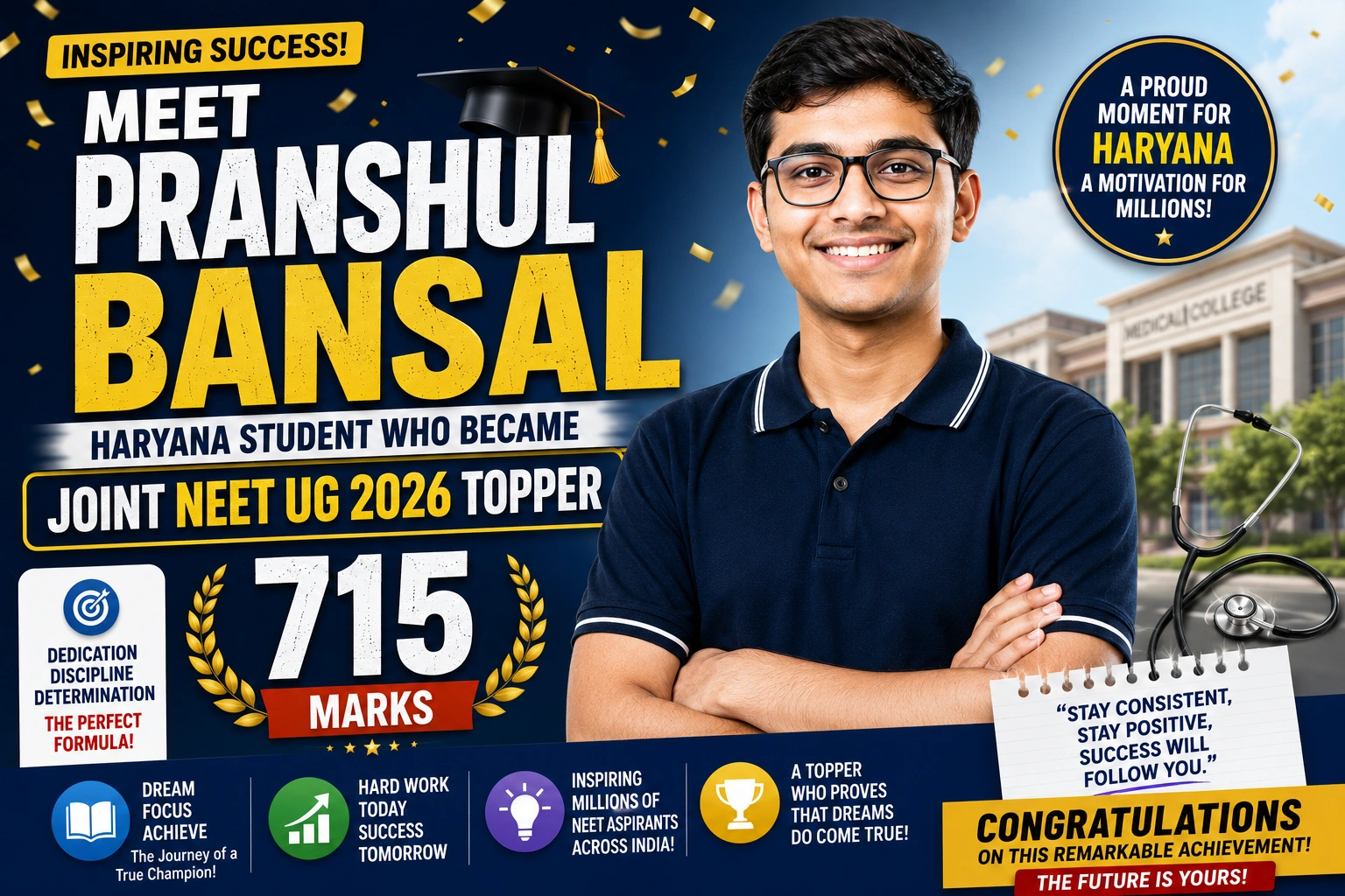 Meet Pranshul Bansal-Haryana Student Who Became Joint NEET UG 2026 Topper with 715 Marks